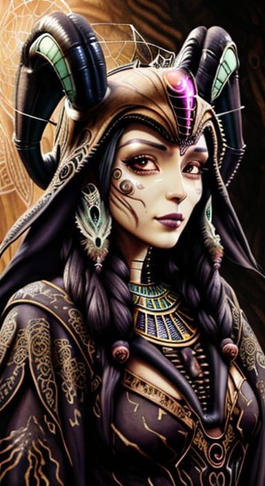 Ethereal Goth Goddess in Ancient Egyptian Nemes Headdress