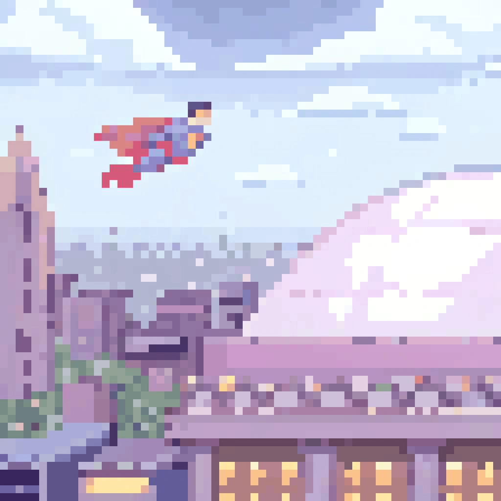 Superman Soaring: A Pixel Art Comic Book Scene
