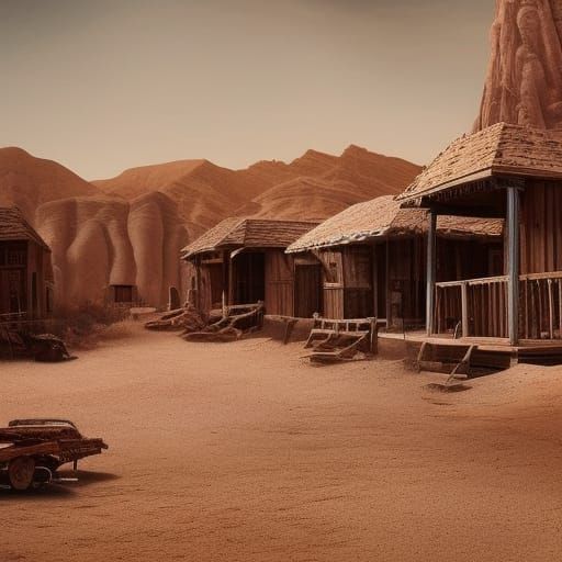 Dramatic Desert Ghost Town Digital Matte Painting