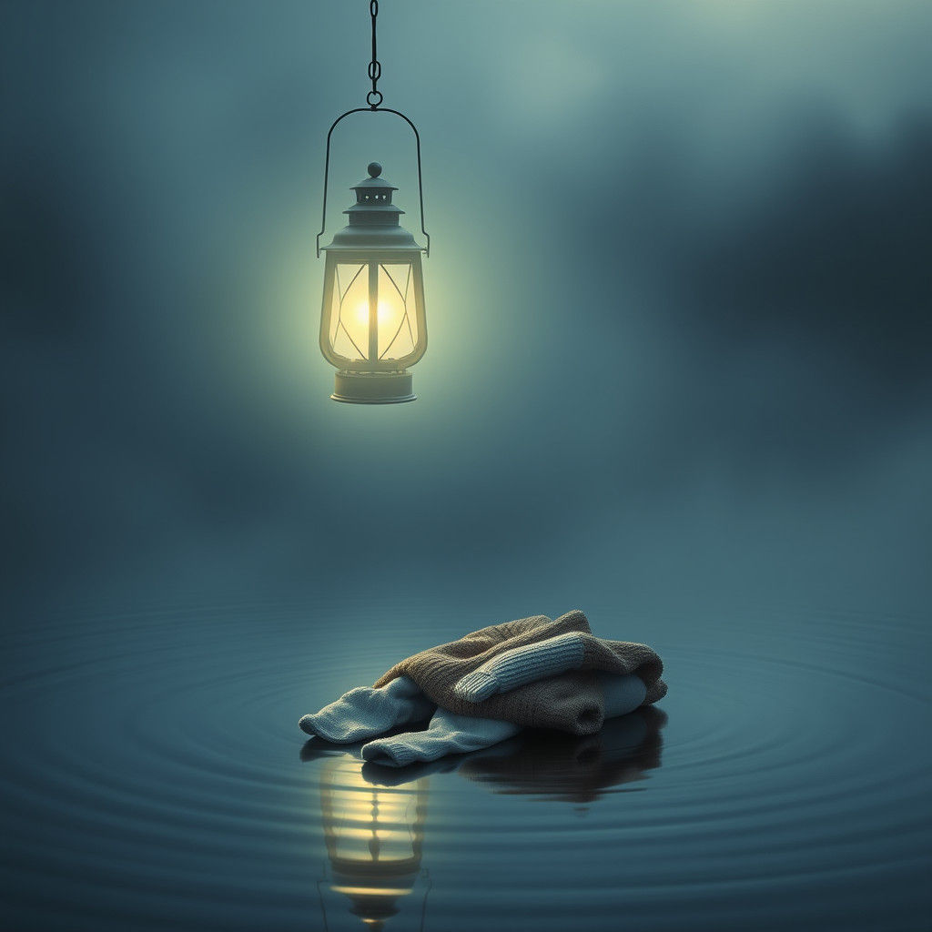 Ethereal Lantern Over Misty Lake in Dreamlike Style
