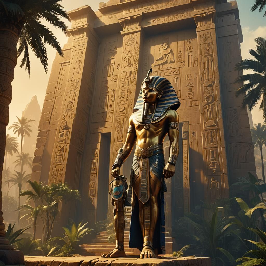 Egyptian Pharaoh in Ornate Temple: Digital Matte Painting