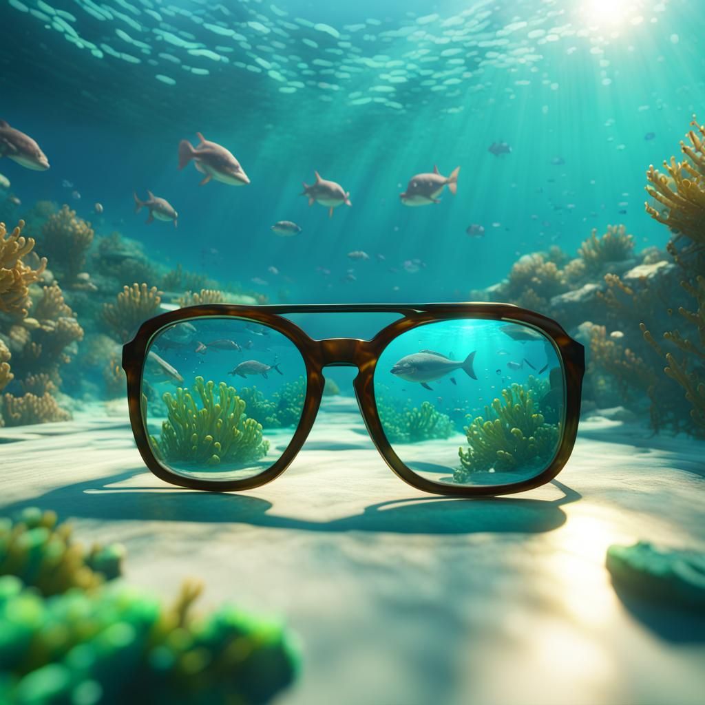 Glasses Submerged in a Vibrant Ocean Scene