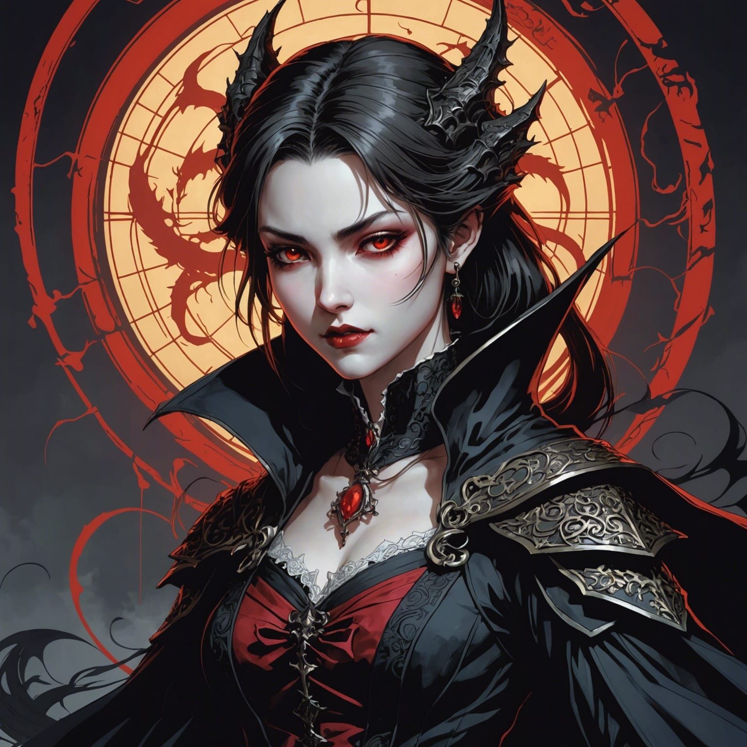 Enchanting Vampire Girl in Anime Style