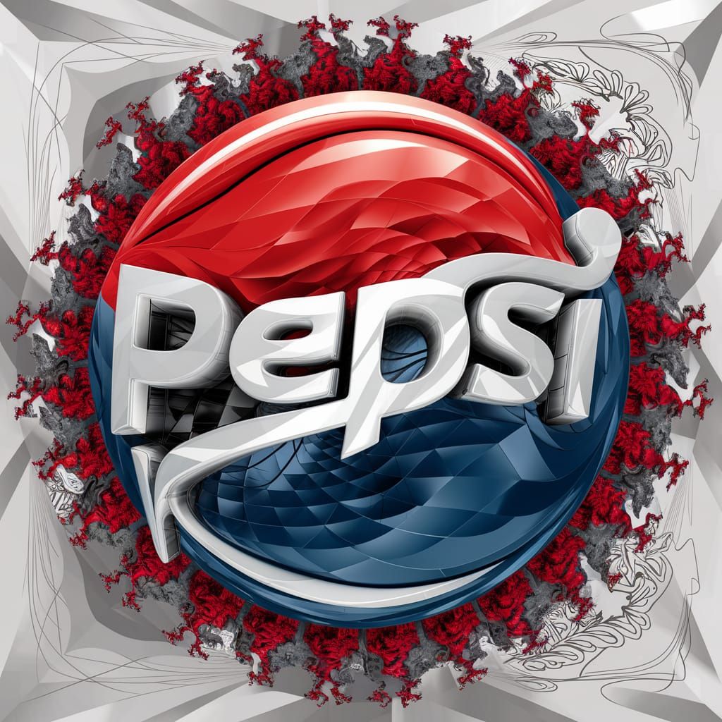 Maximalist Abstract Art with Pepsi Logo in 3D