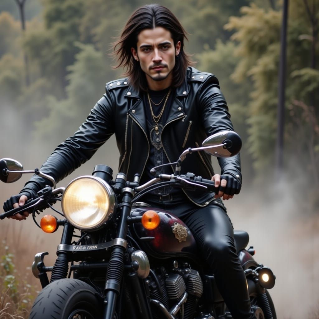 Man Riding Motorcycle in Leather Jacket