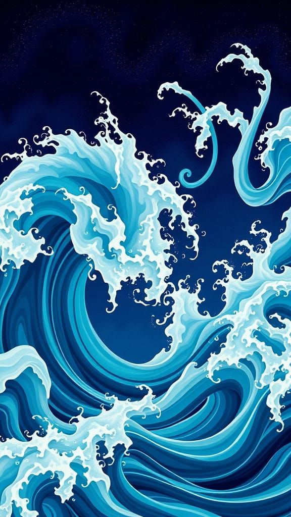 Surrealist Oceanic Dance in Vibrant Turquoise and Indigo