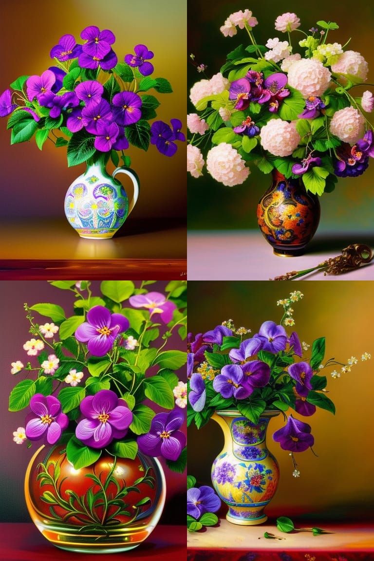 Vintage Violet Bouquet: Intricate Art, Dynamic Lighting