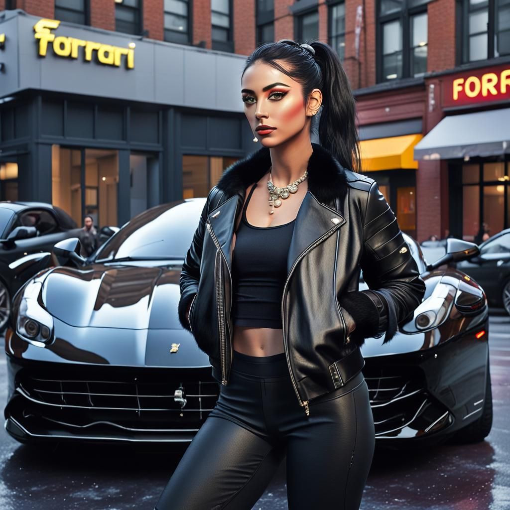 Teenage Girl in New York with Ferrari, Digital Art