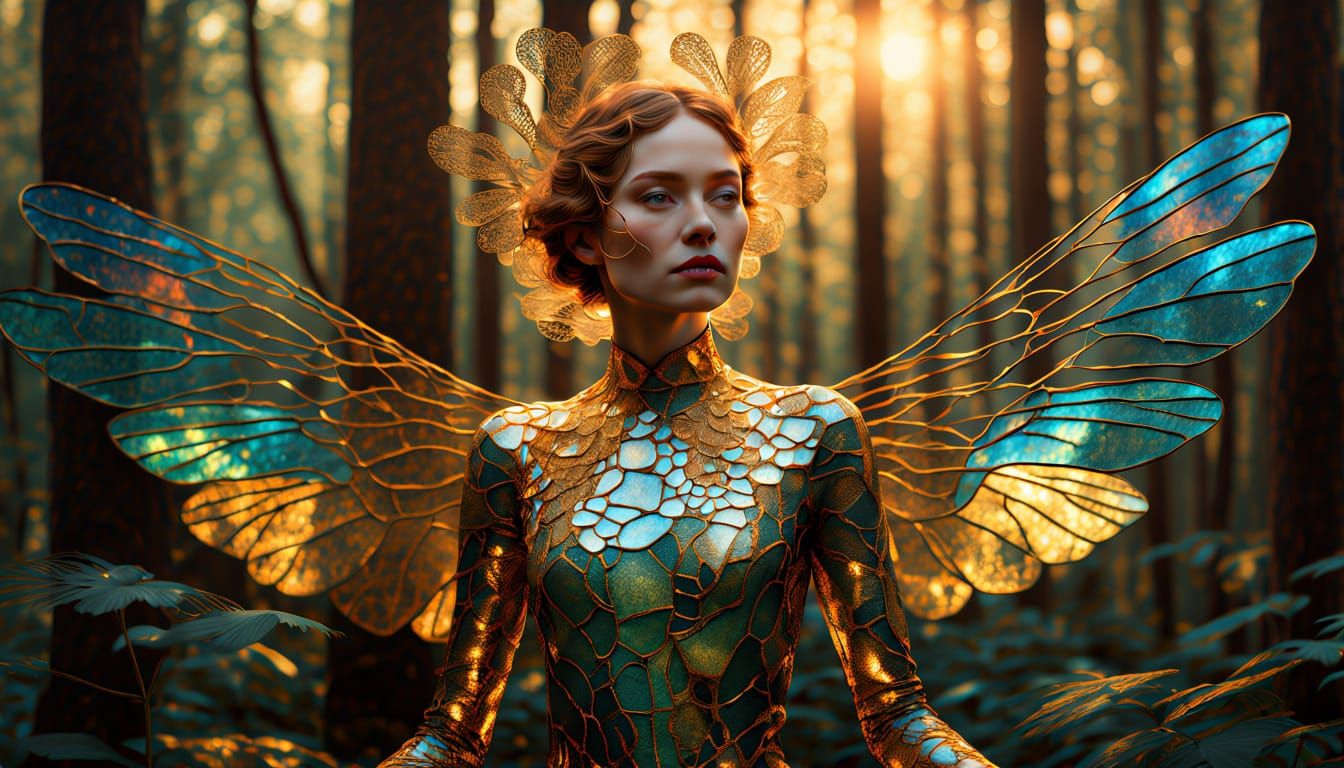 Surreal Goddess Emerges from Whimsical Forest in Bio Art