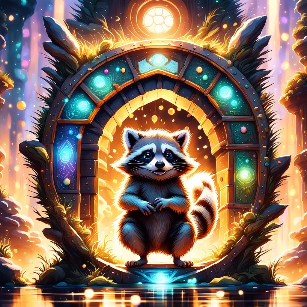Raccoon with Shimmering Portal: Fantasy Concept Art