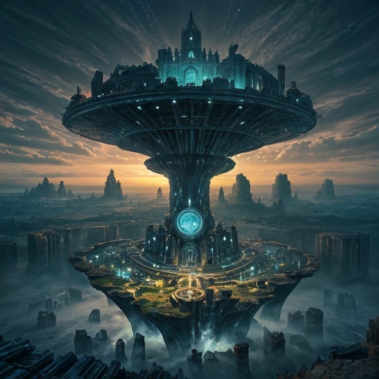 Fractured Time Landscape with Spectral Dragon and Liquid Clo...