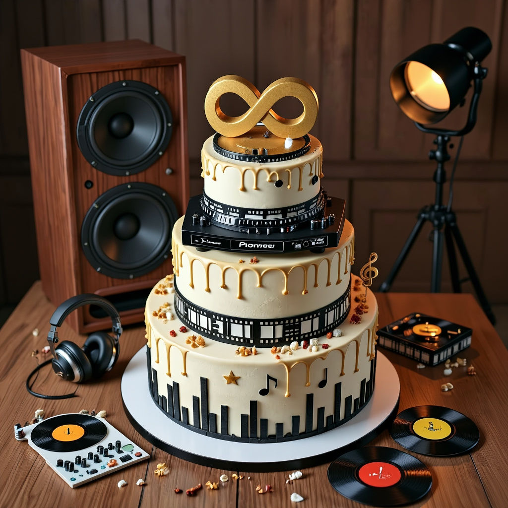 Majestic DJ Birthday Cake with Golden Infinity Symbol