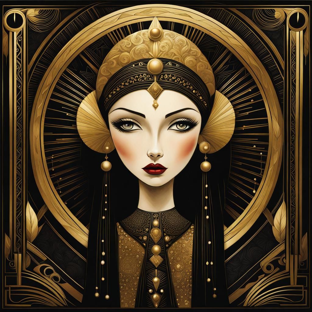 Elegant Art Deco Poster of a Girl in Gold
