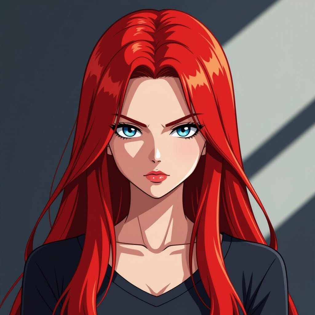 Scarlet Haired Girl in Classic Anime Style