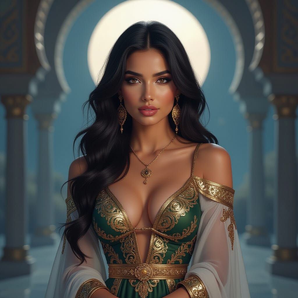 Arabian Woman in Dubai with Atmospheric Lighting