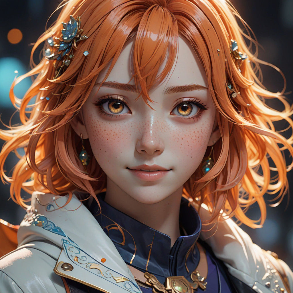 Vibrant Anime Portrait of a Smiling Girl with Orange Hair