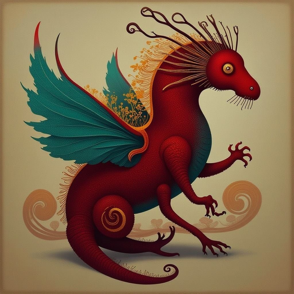 Majestic Dragon Hybrid with Teal Wings and Gold Accents