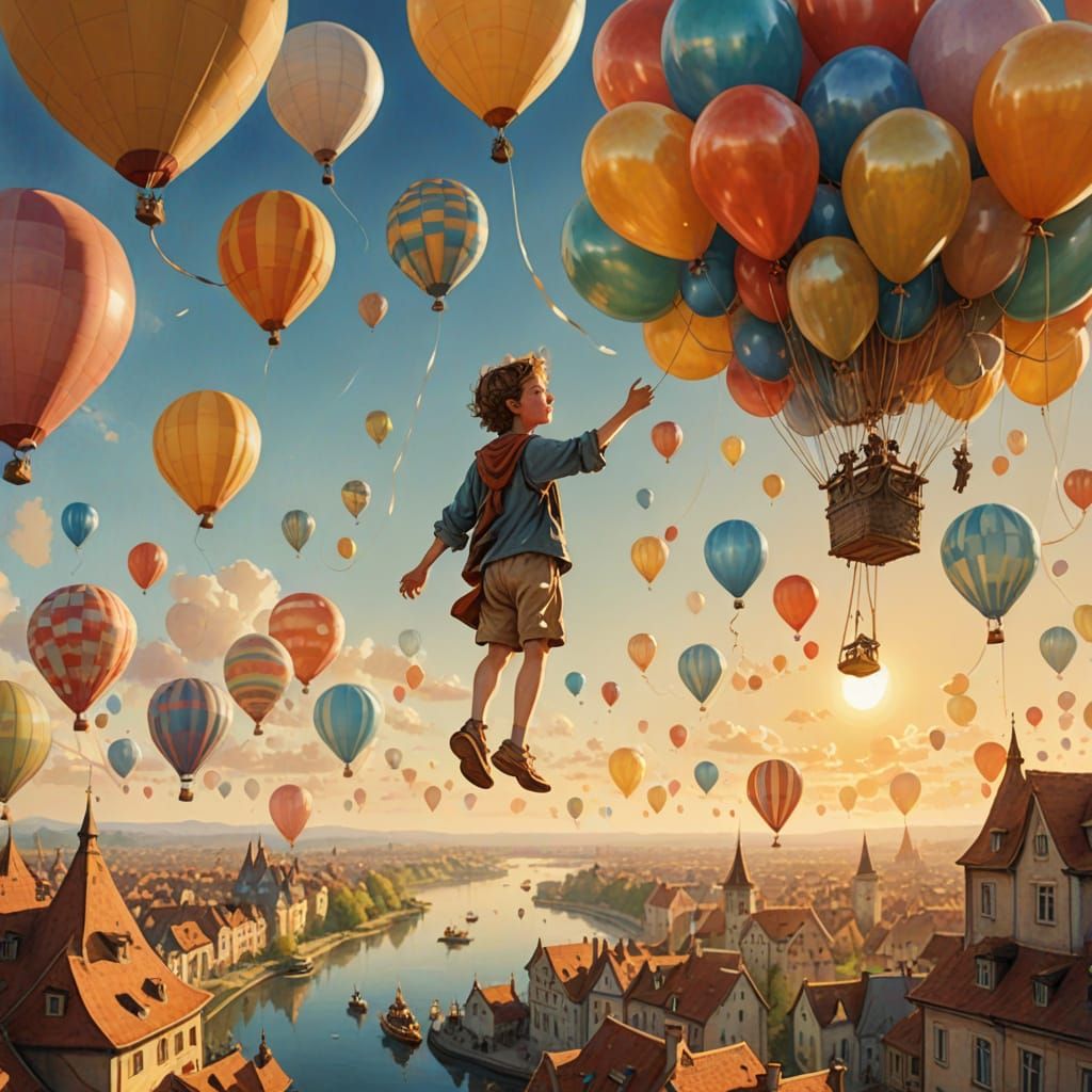 Child's Flight: Dreamy Watercolor Fantasy Art
