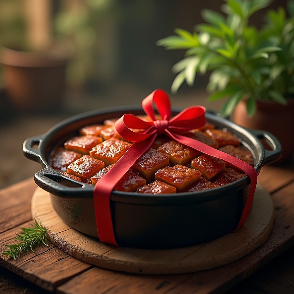Caramelized Pork Belly with Red Ribbon in Fantasy Art