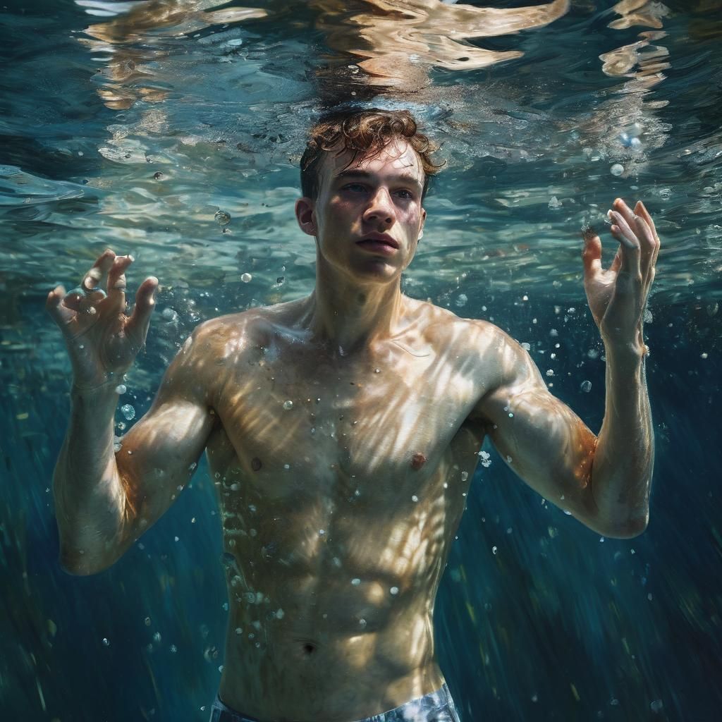 Underwater Portrait of Young Man in Painterly Style