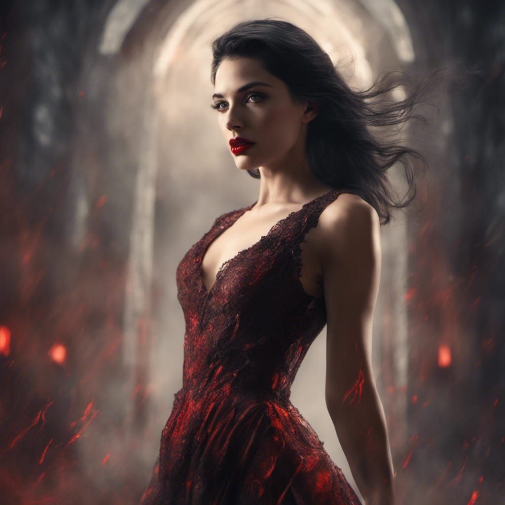 Dramatic Portrait of a Woman with Red Lips