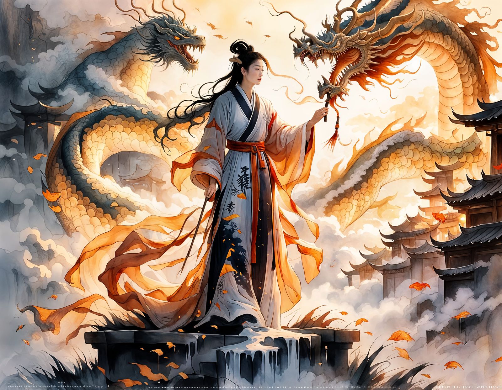 Immortal Cultivator Defeating Dragons in Ancient China