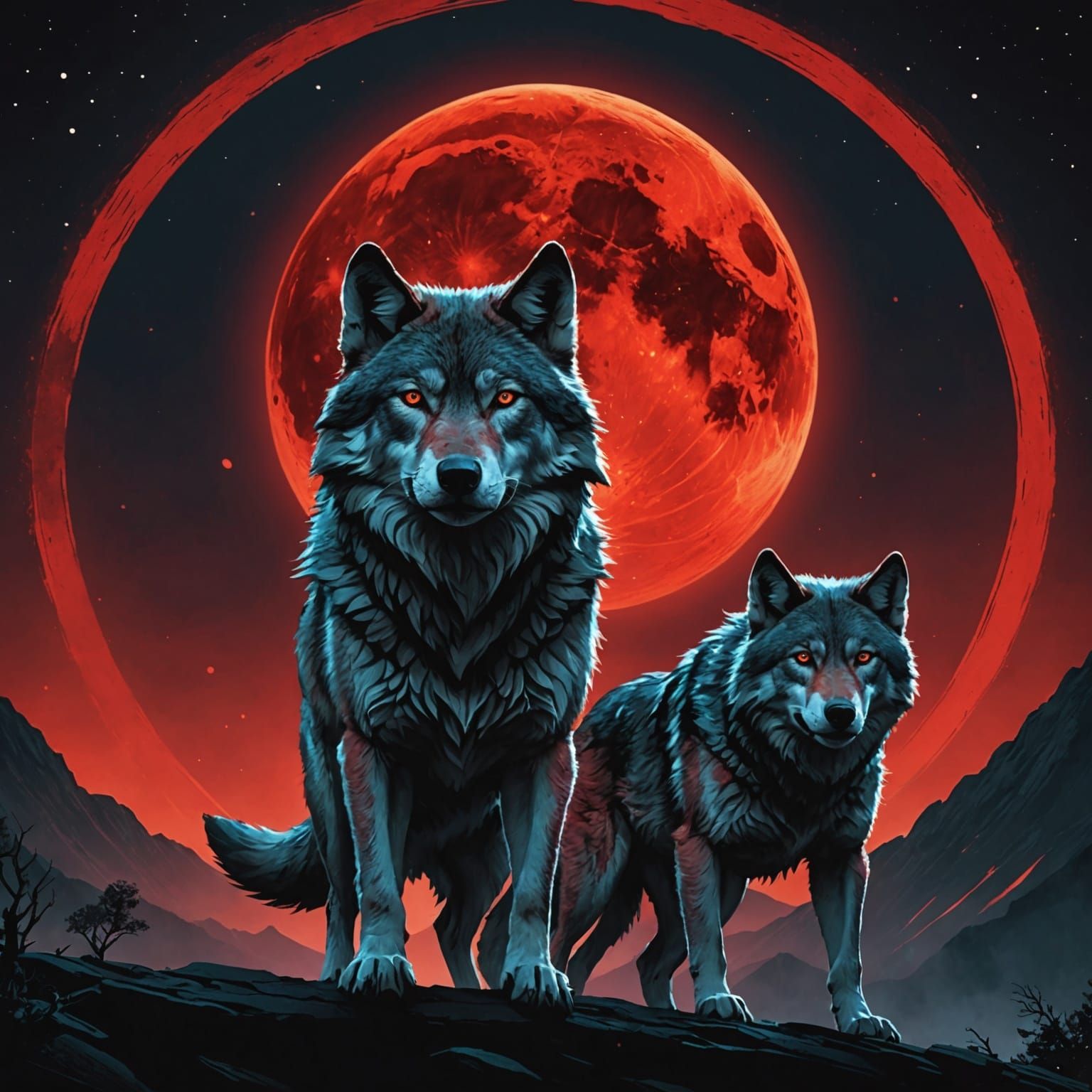 Mystical Wolf Under Blood Moon: A Cinematic Still