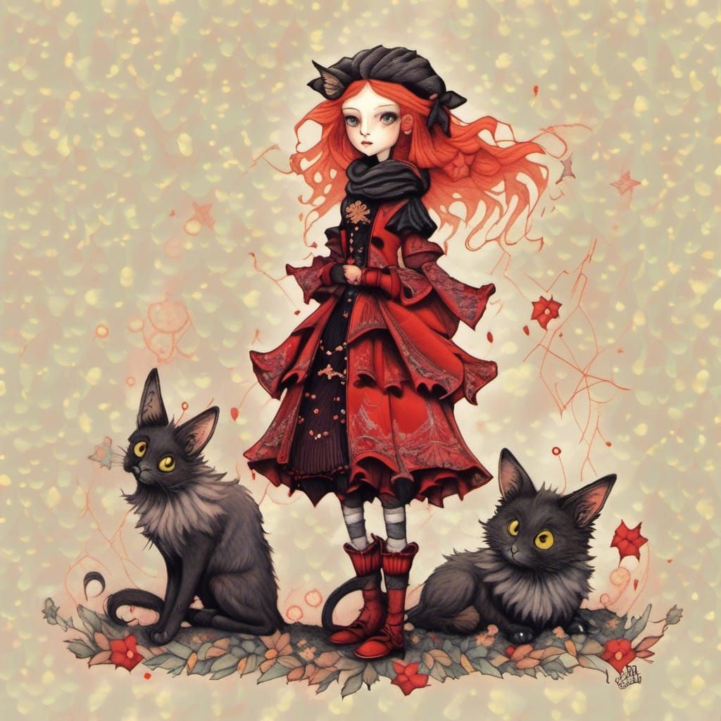 Warrior Riding Hood in Rococopunk Ink Painting