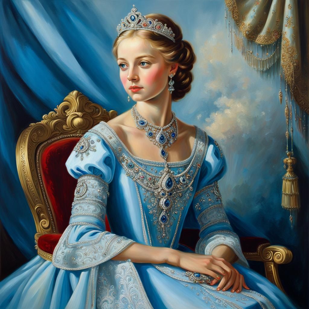 Romantic Portrait of a Russian Princess as Oil Painting