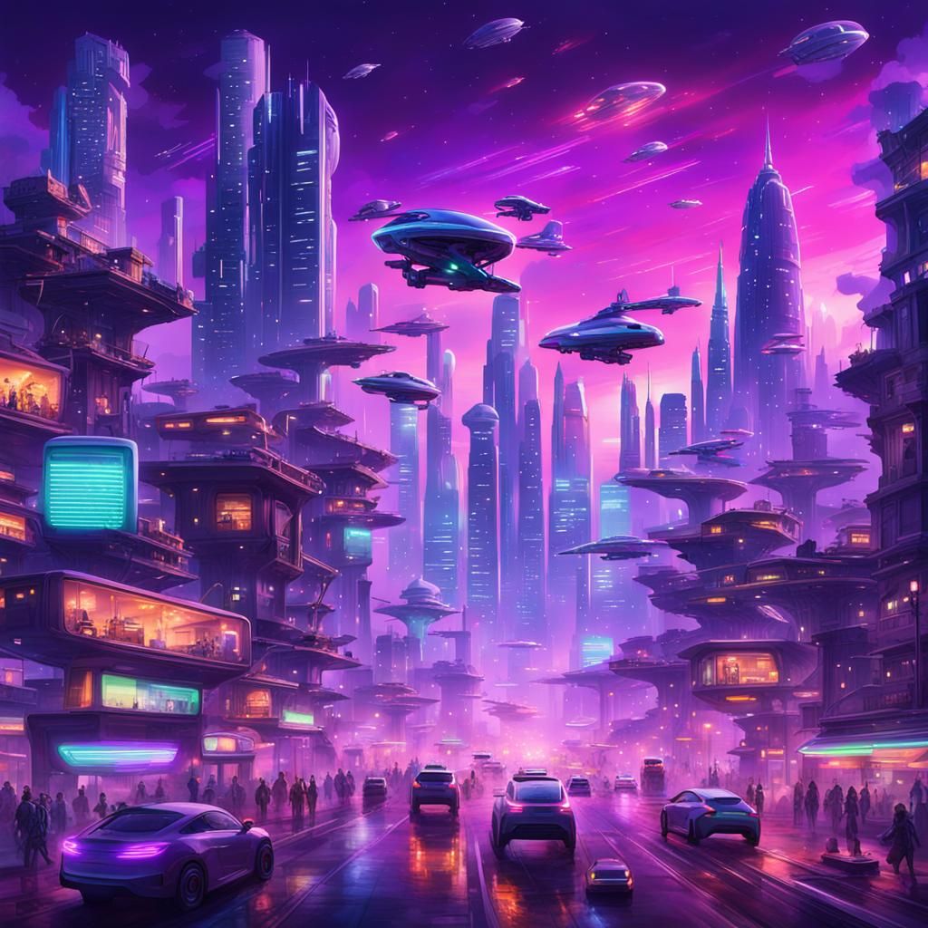 City of Tomorrow Rises Under the Purple Skies