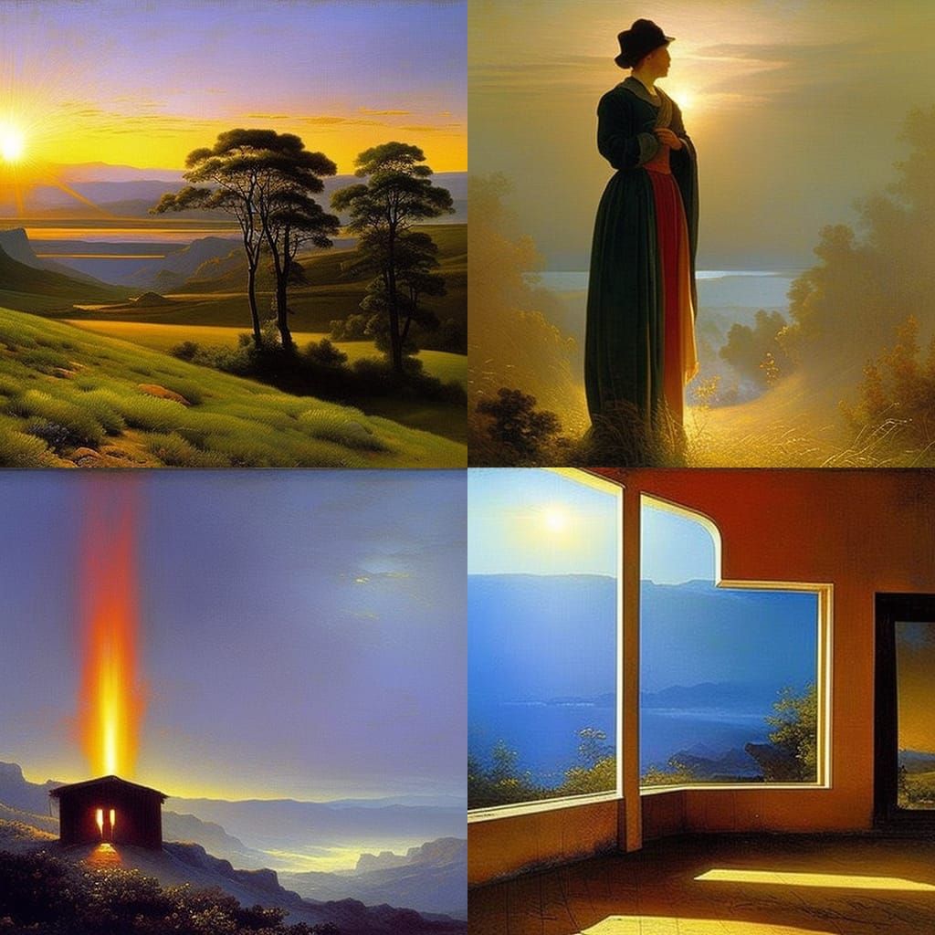 Sunrise Reflection in Window: Romantic Style Painting