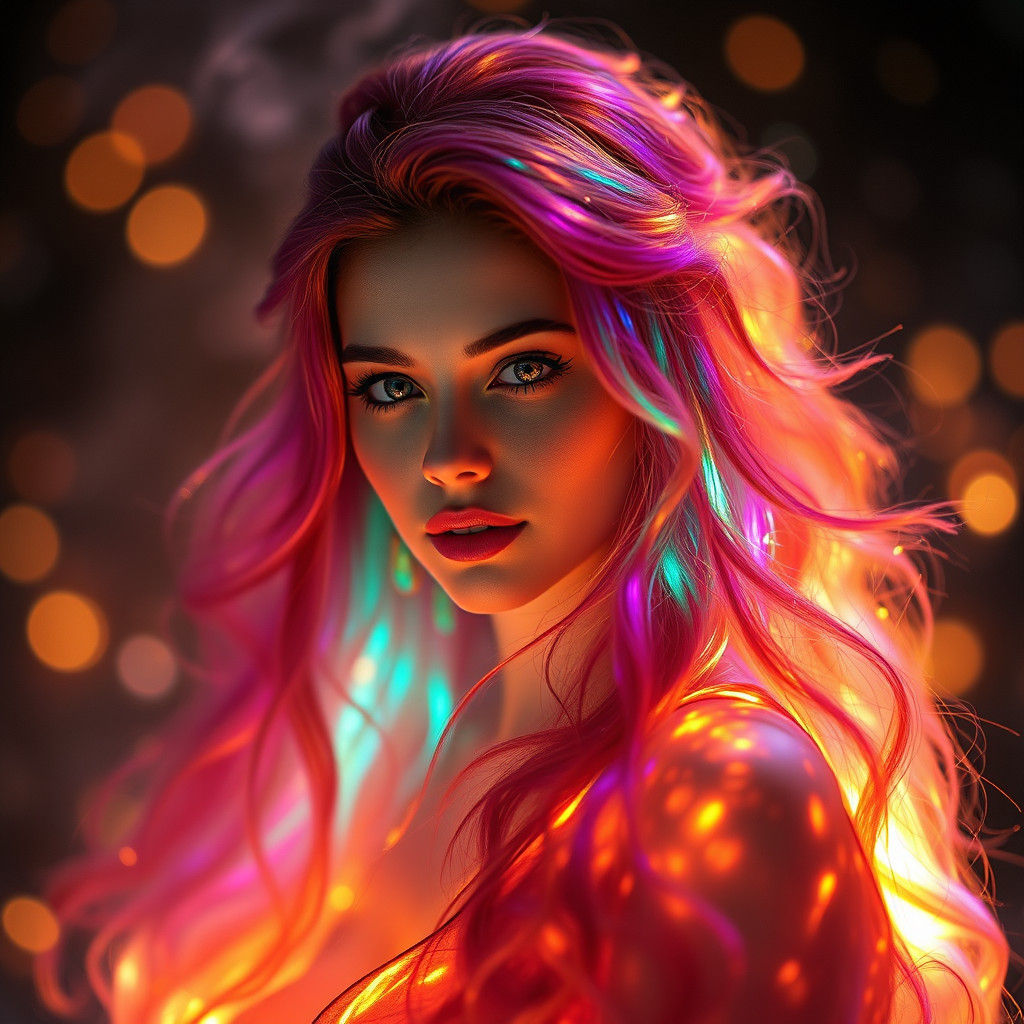 Ethereal Goddess with Iridescent Fire Hair
