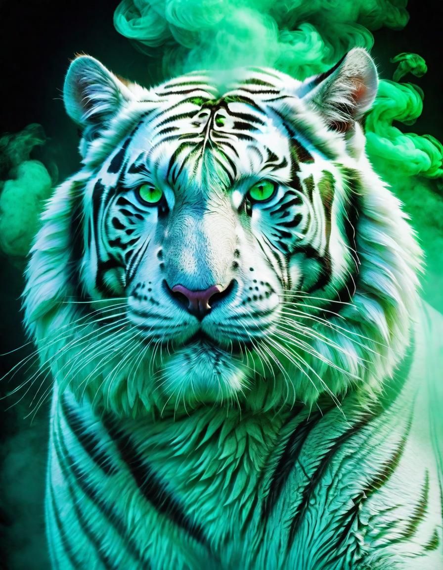 Bioluminescent Ghost White Tiger in Matrix Style
