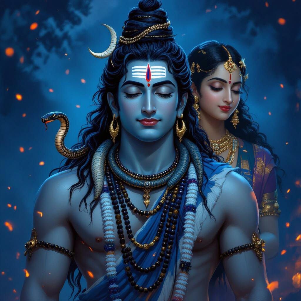 Lord Shiva in Traditional Indian Iconography Style