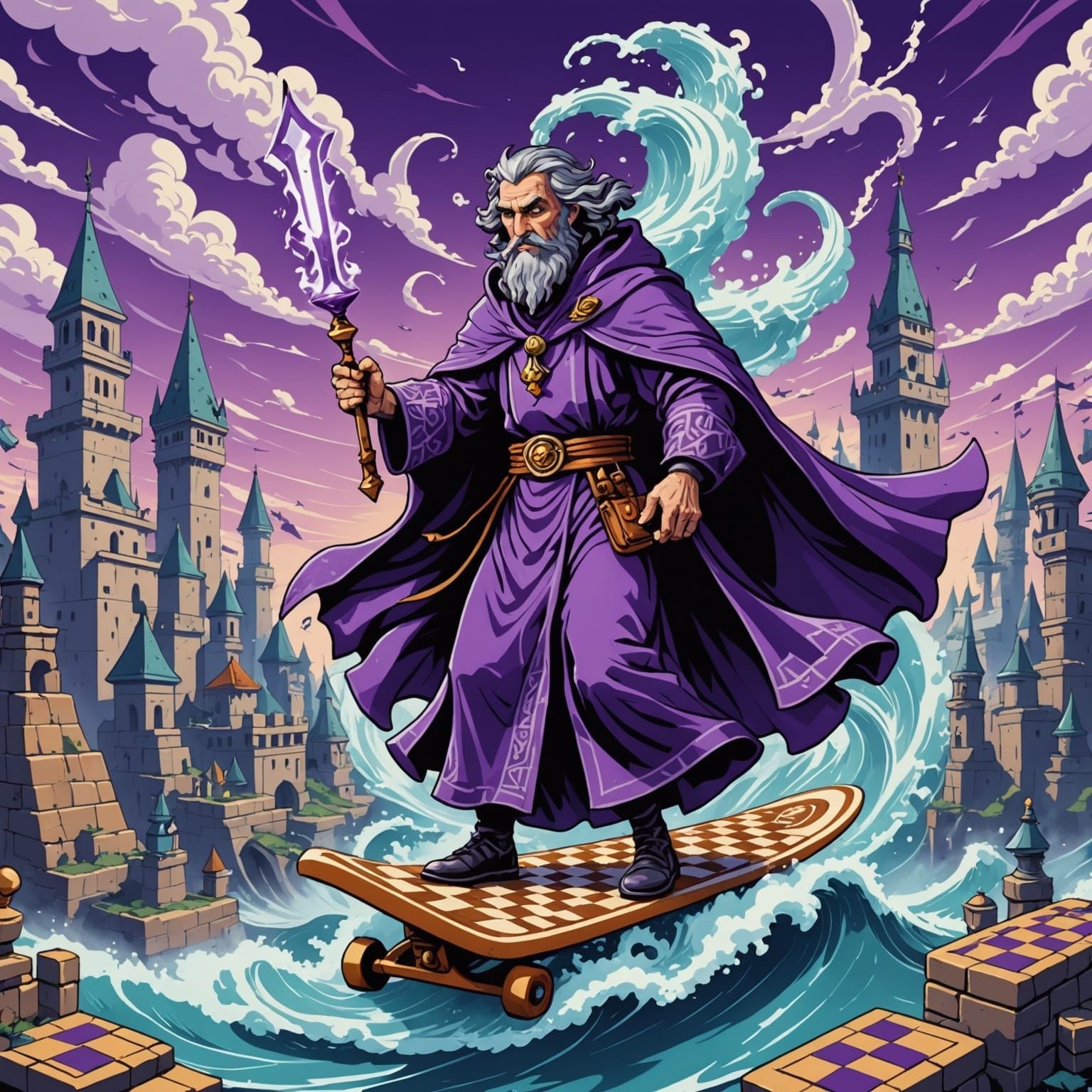 Blunt Mage Rides Vaporwave Wave Through Chess City