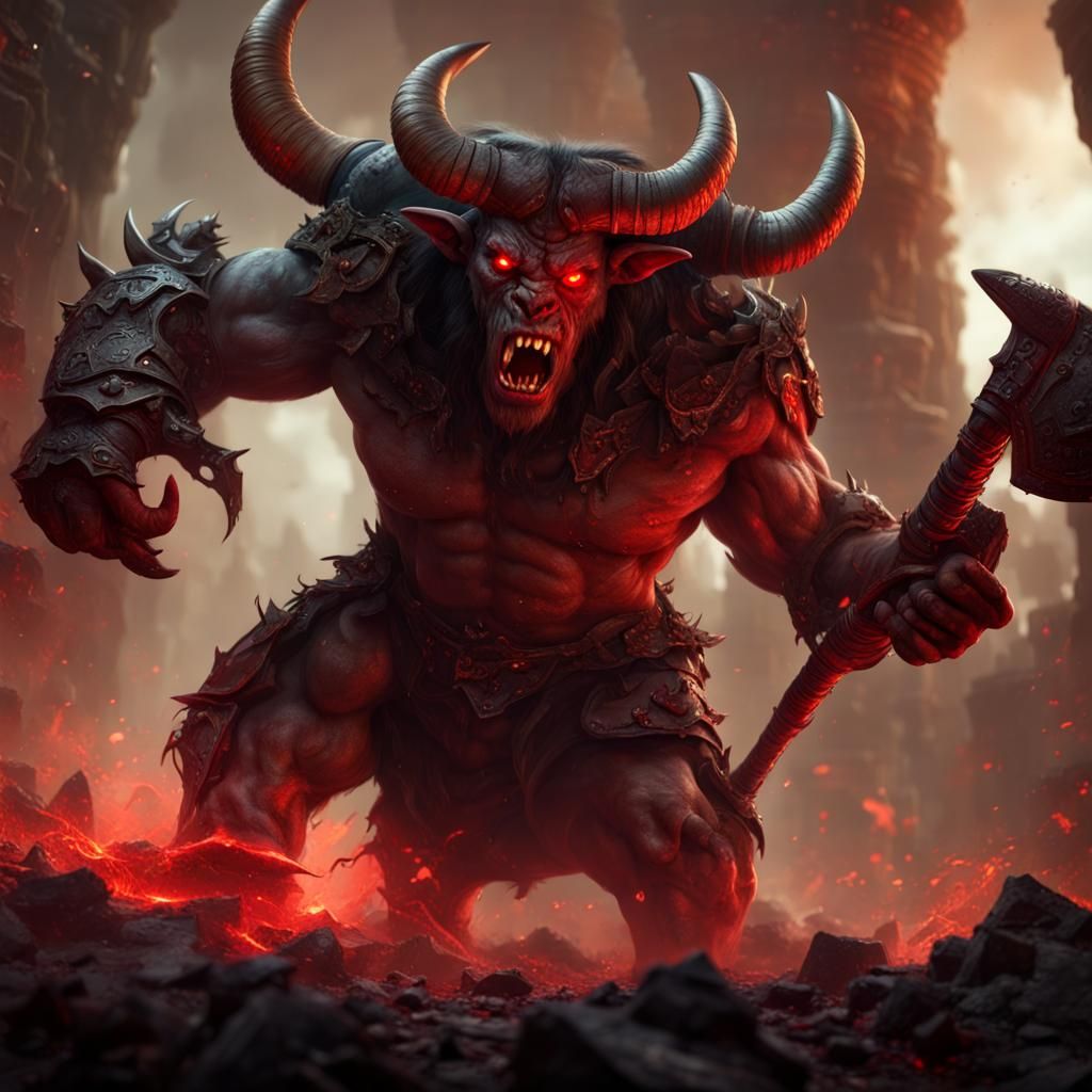 Furious Minotaur Charging Through Labyrinth