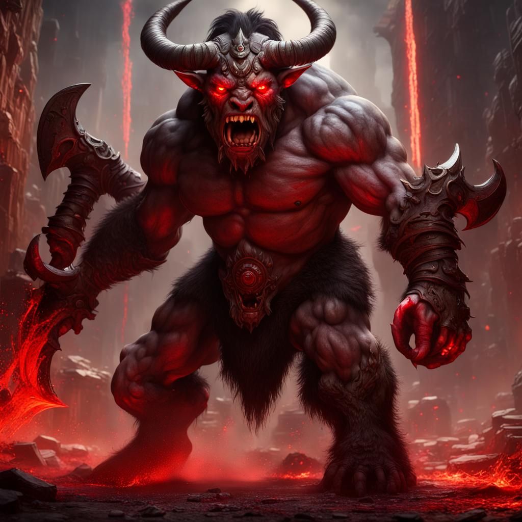 Charging Minotaur in Labyrinth with Axe