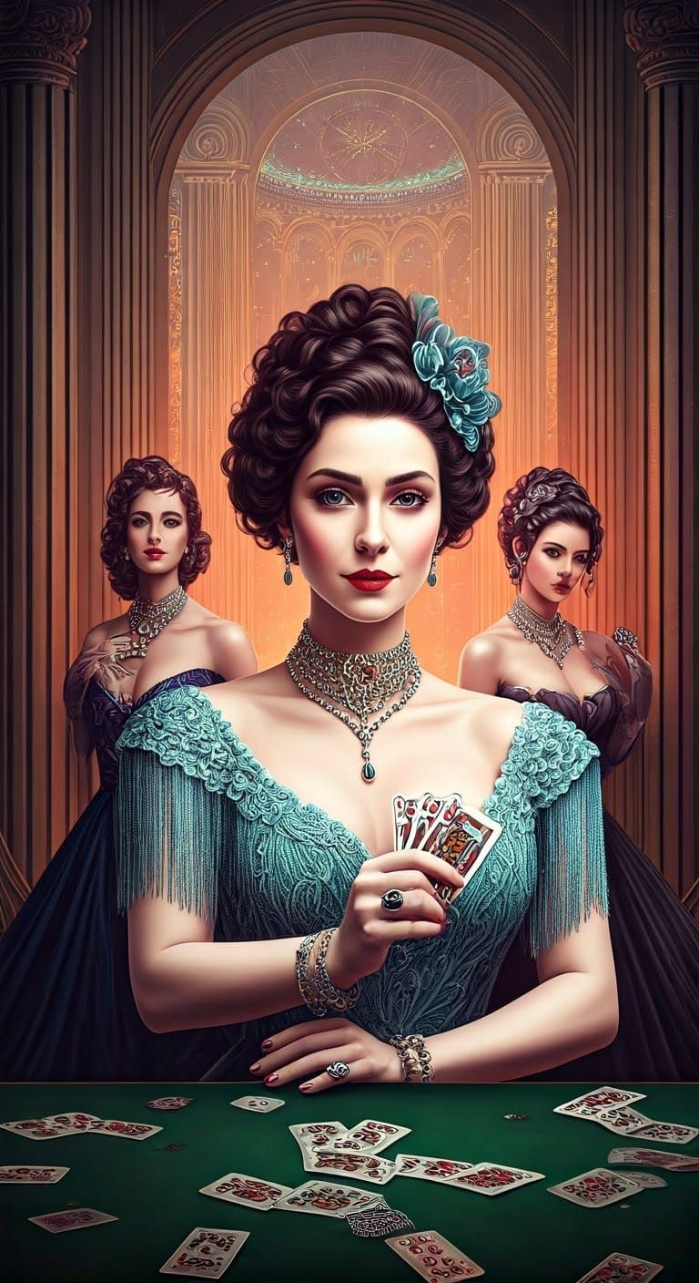 Cyberpunk Aristocrats Play Poker in Rococo Art Deco Style