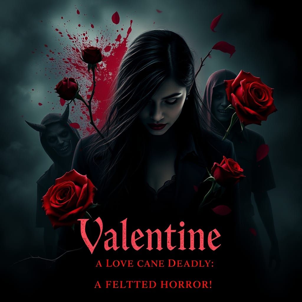 Gothic Horror Valentine Poster with Blood Red Accents