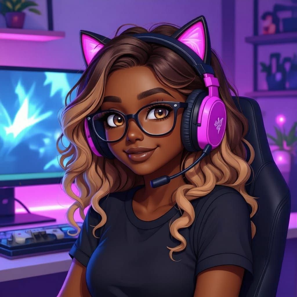 Playful Gamer Girl Portrait in Vibrant LED Lighting