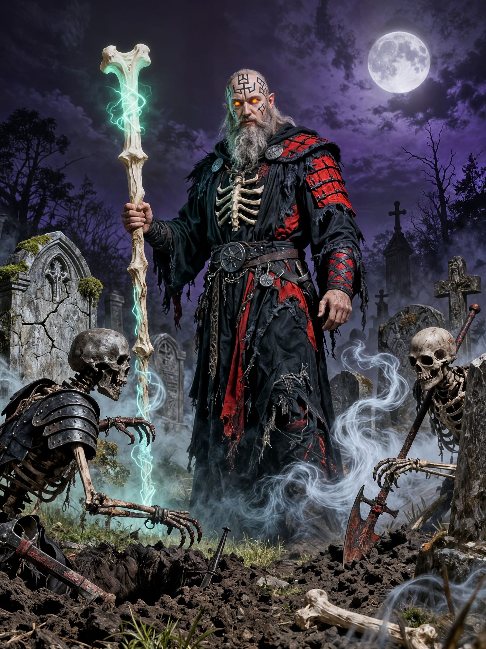 Viking Necromancer in Foggy Graveyard