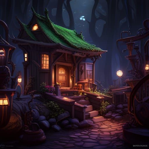 Evil Witch's Candy House in Dark Woods