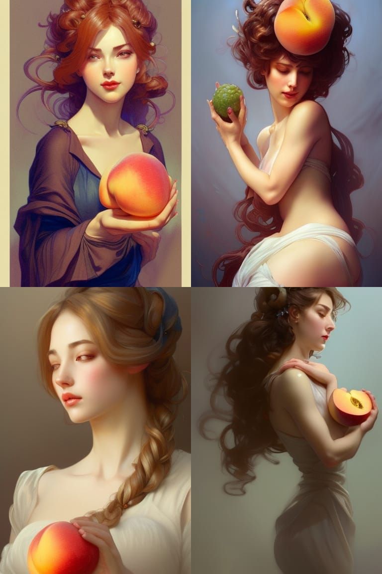 Woman with Peach Cake Portrait in Hyperdetailed Style