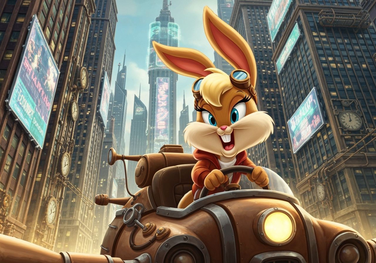 Steampunk Lola Bunny Navigates Retro-Futuristic NYC