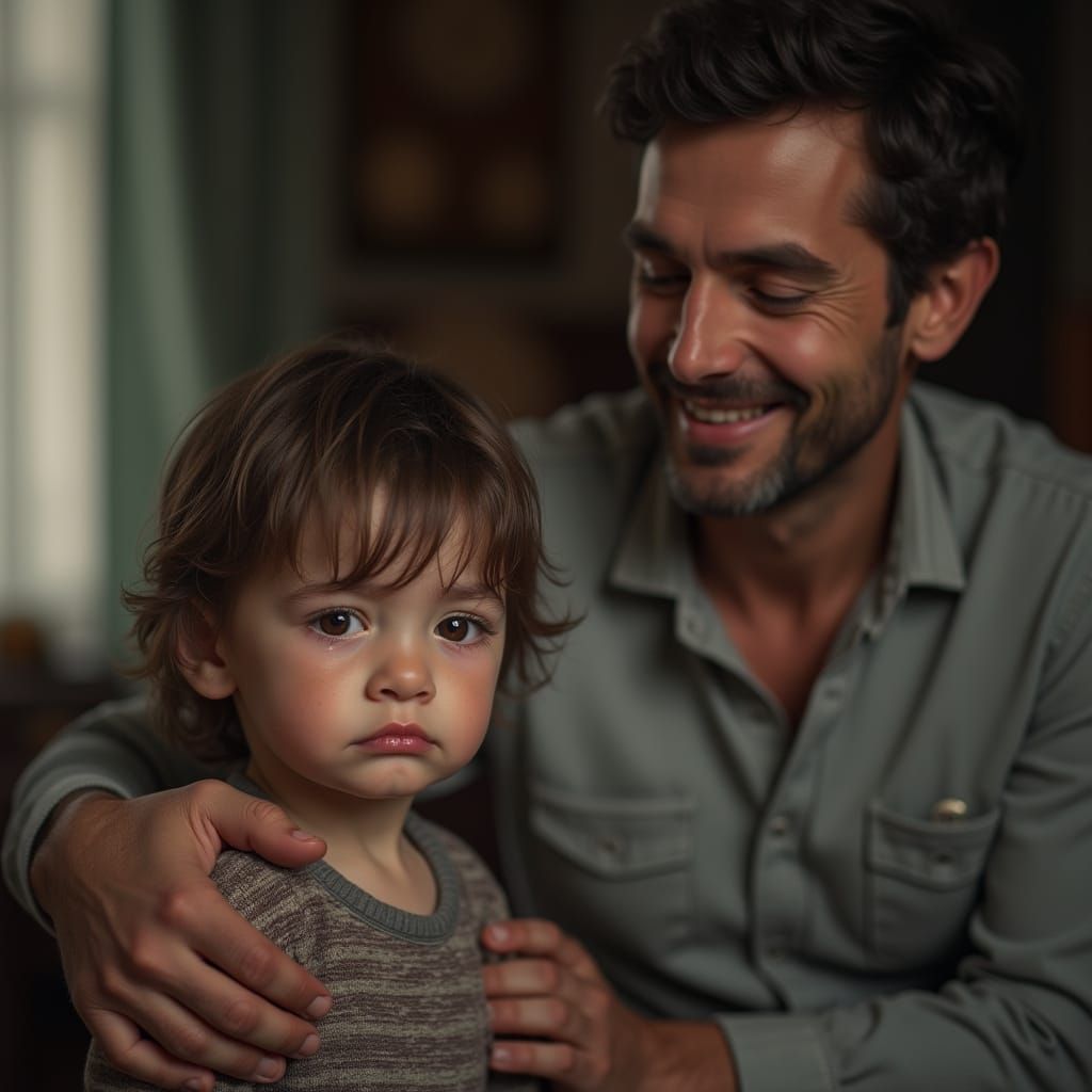 Heartbreaking Image of Child Comforted by Compassionate Man