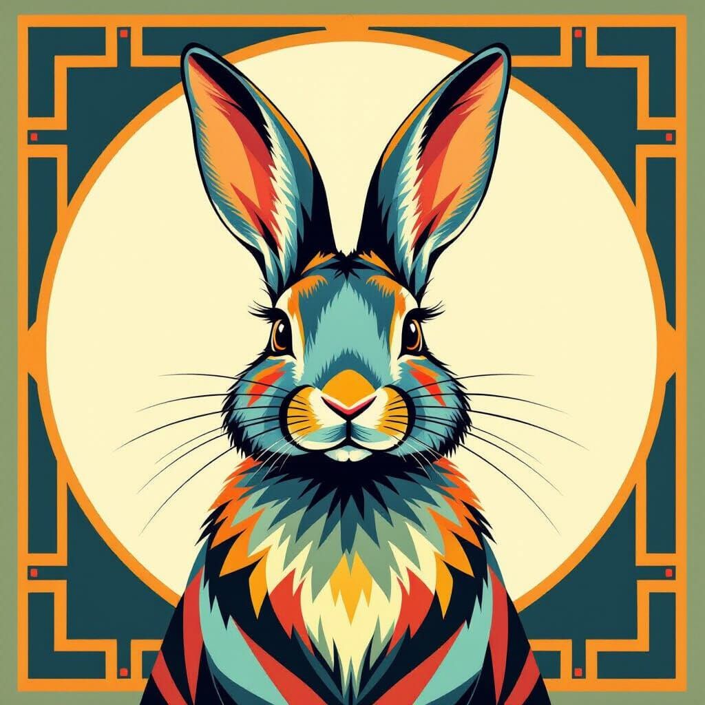 Regal Rabbit Portrait in Art Deco Style