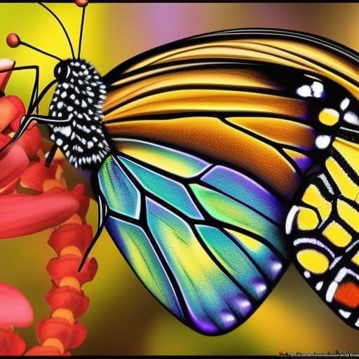 Hyperrealistic Butterfly on Purple Flower: Digital Art