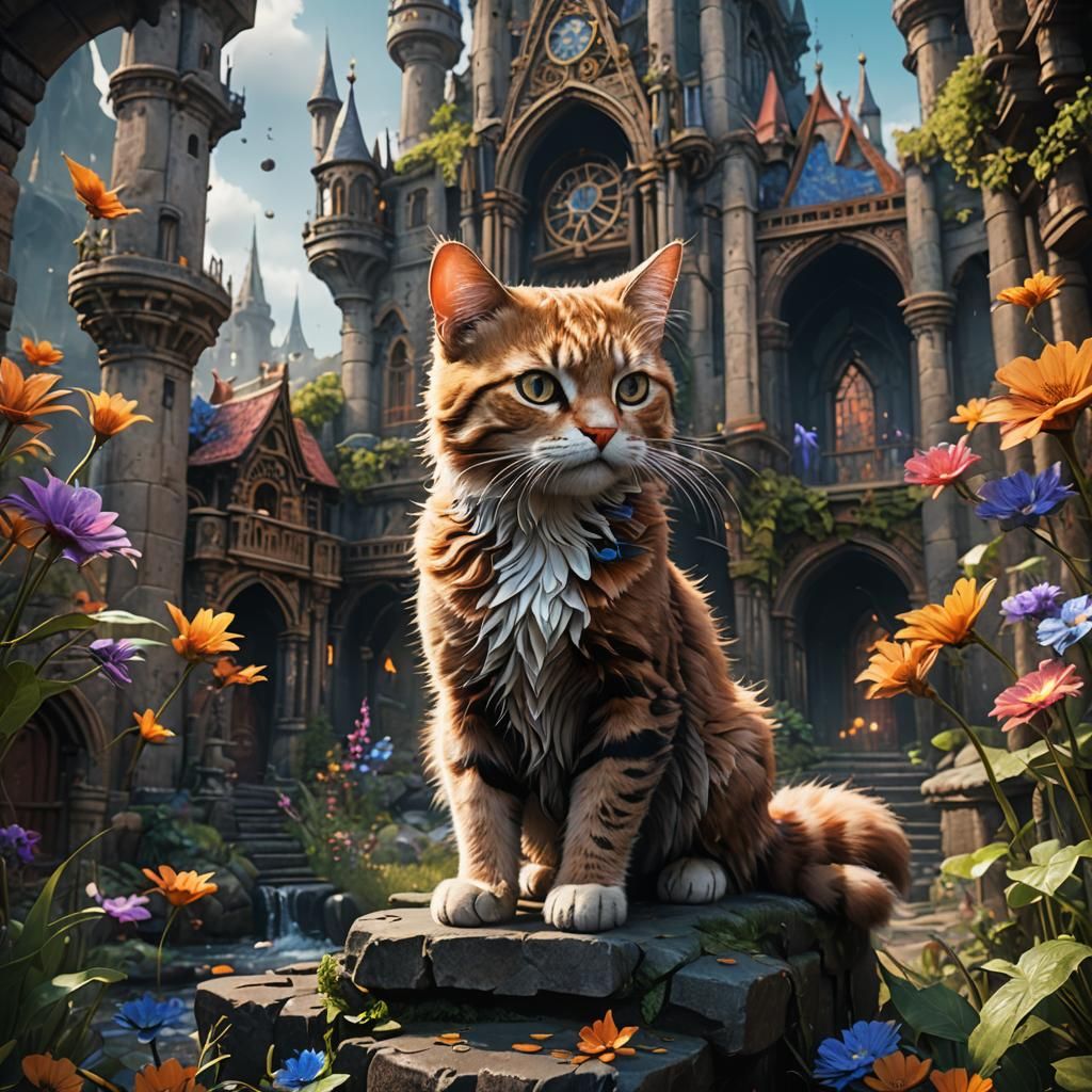 Fantastical Cat in Detailed Matte Painting
