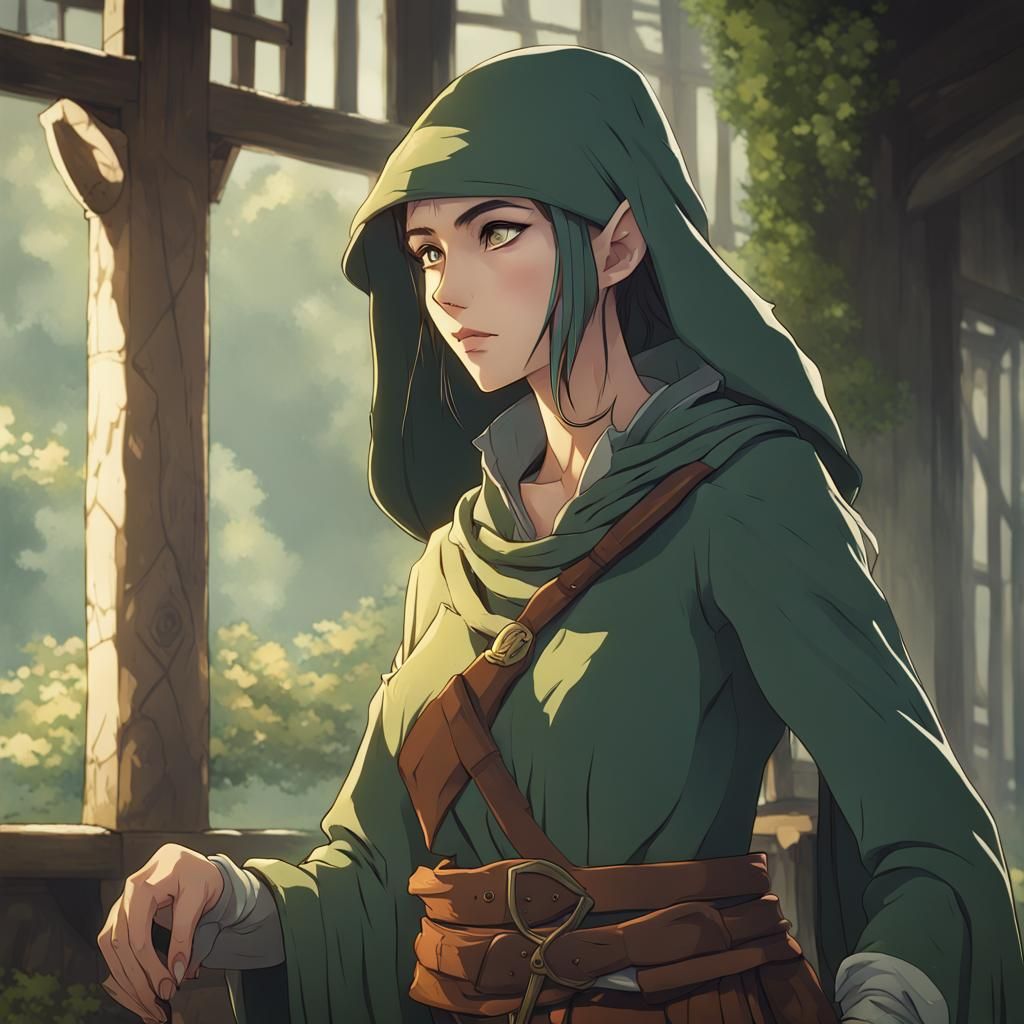 Medieval Elven Thief in Anime Style