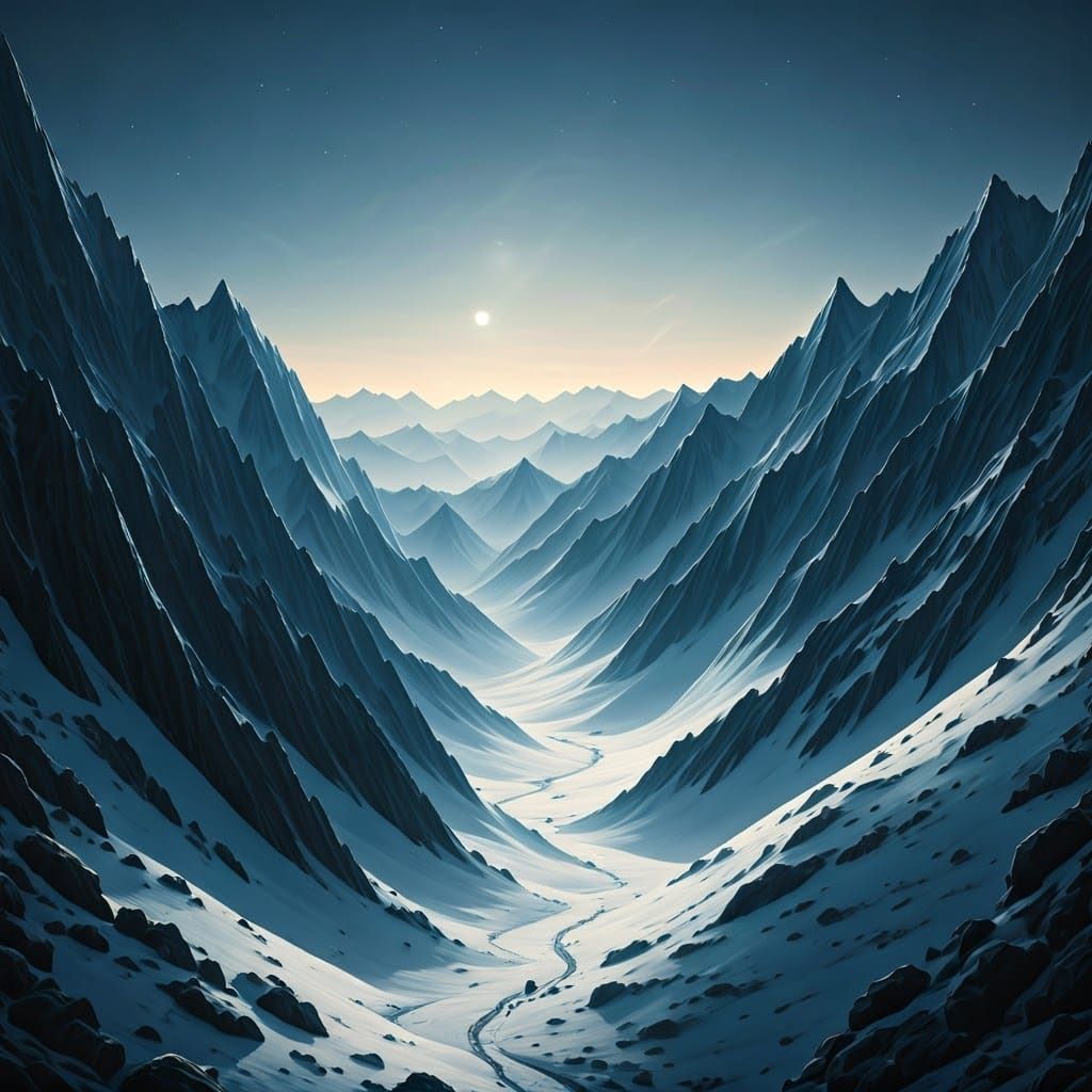 Moonlit Asiatic Mountains in Bierstadt Style